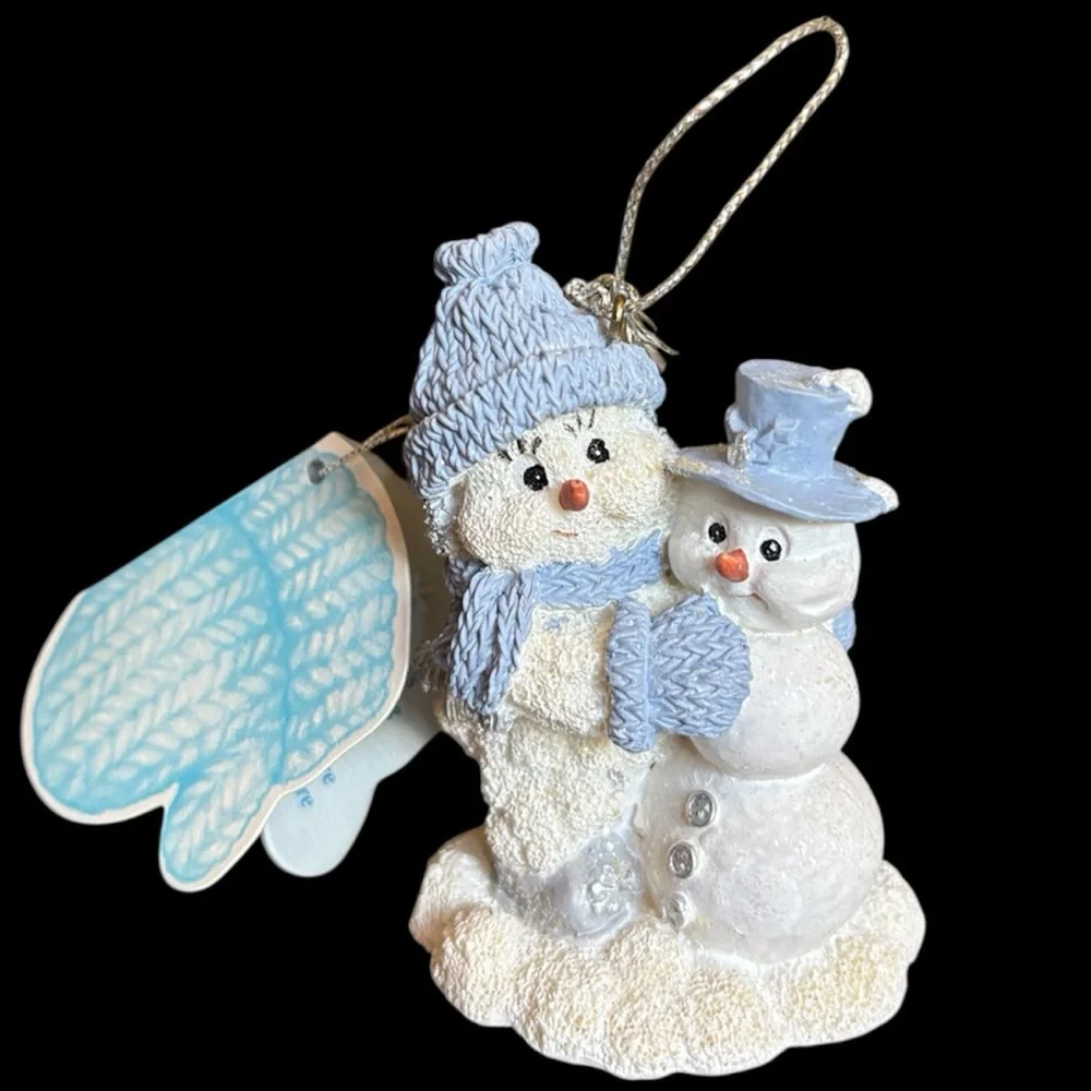 Snowman Christmas Ornament Vintage Snow Buddies Collectible White Blue Silver
